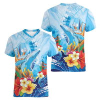 Polynesia Humpback Whale Women V-Neck T-Shirt Ocean Style LT05 - Polynesian Pride