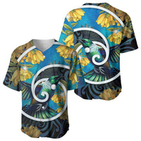 New Zealand Tui Bird Baseball Jersey Maori Koru With Kowhai Flowers