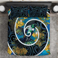 New Zealand Tui Bird Bedding Set Maori Koru With Kowhai Flowers