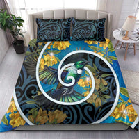New Zealand Tui Bird Bedding Set Maori Koru With Kowhai Flowers