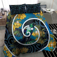 New Zealand Tui Bird Bedding Set Maori Koru With Kowhai Flowers