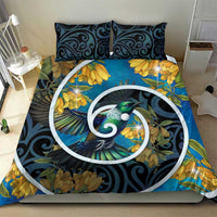 New Zealand Tui Bird Bedding Set Maori Koru With Kowhai Flowers
