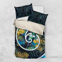 New Zealand Tui Bird Bedding Set Maori Koru With Kowhai Flowers