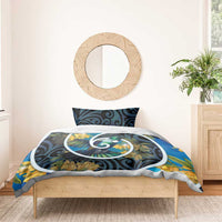 New Zealand Tui Bird Bedding Set Maori Koru With Kowhai Flowers