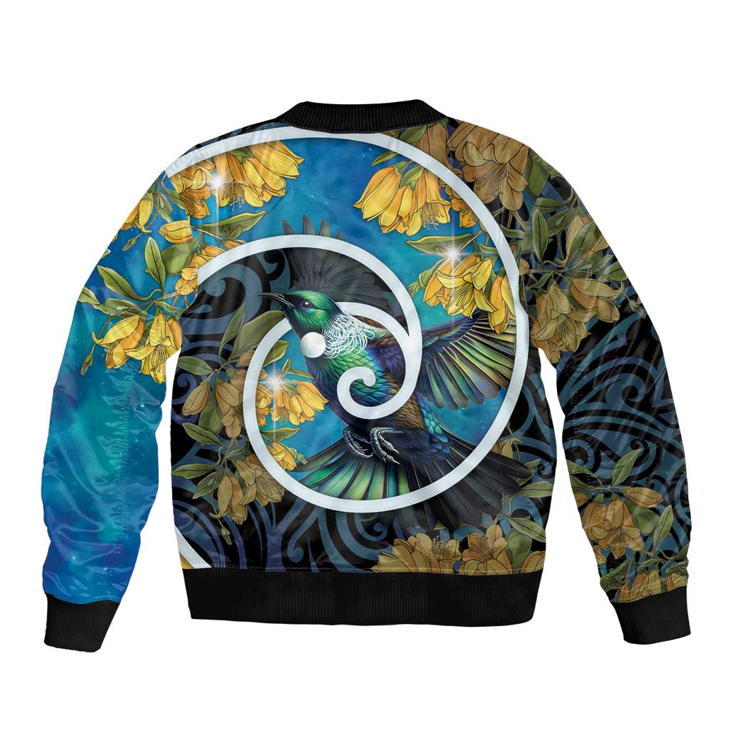 New Zealand Tui Bird Bomber Jacket Maori Koru With Kowhai Flowers