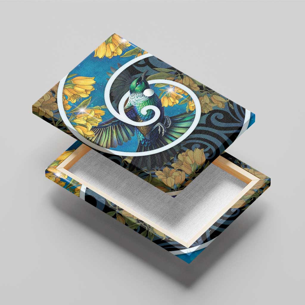 New Zealand Tui Bird Canvas Wall Art Maori Koru With Kowhai Flowers LT05 - Polynesian Pride