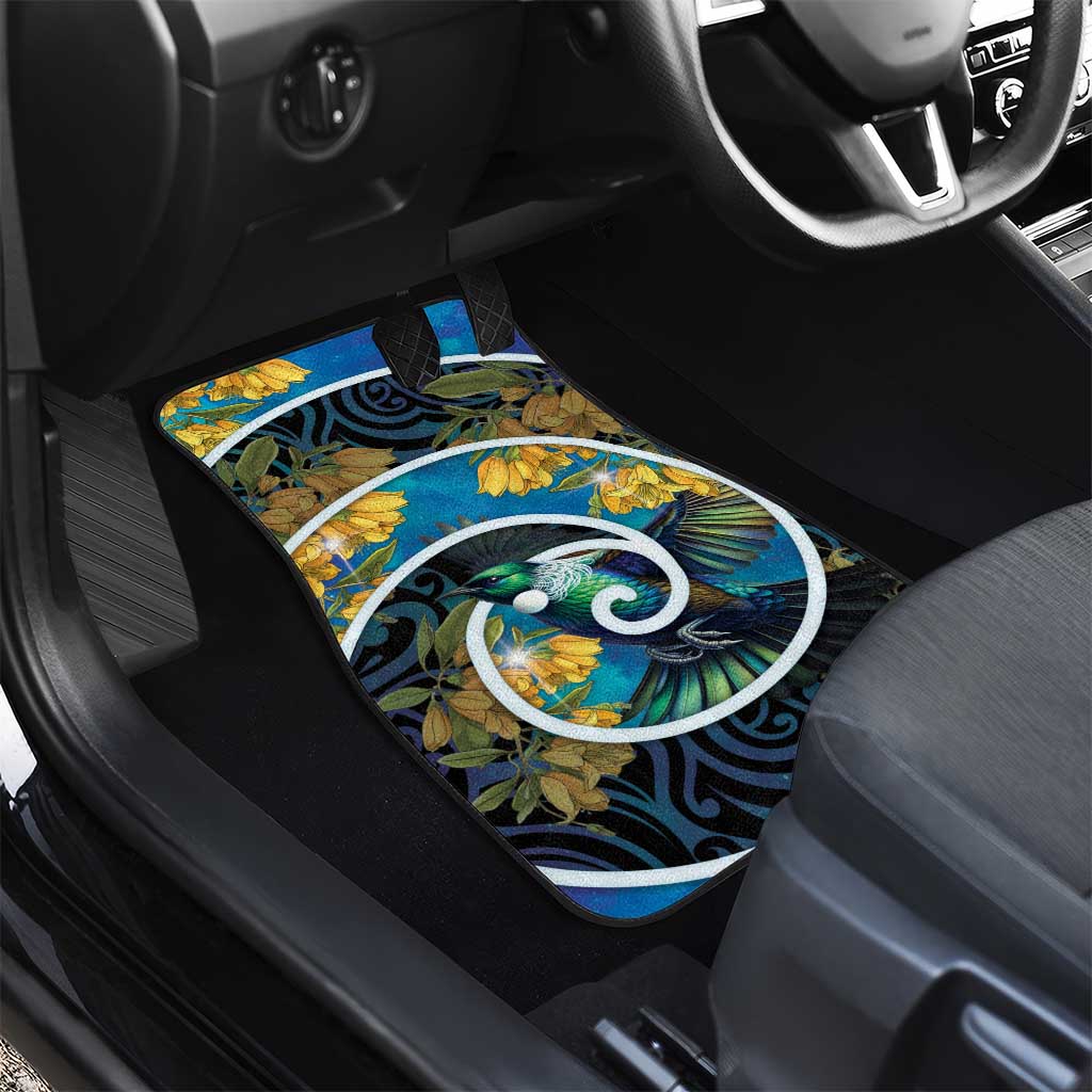 New Zealand Tui Bird Car Mats Maori Koru With Kowhai Flowers LT05 - Polynesian Pride