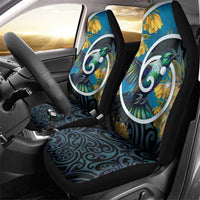 New Zealand Tui Bird Car Seat Cover Maori Koru With Kowhai Flowers