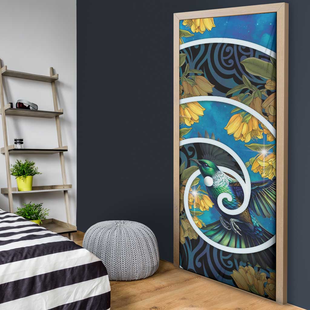 New Zealand Tui Bird Door Cover Maori Koru With Kowhai Flowers LT05 - Polynesian Pride