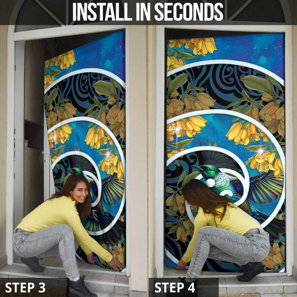 New Zealand Tui Bird Door Cover Maori Koru With Kowhai Flowers LT05 - Polynesian Pride