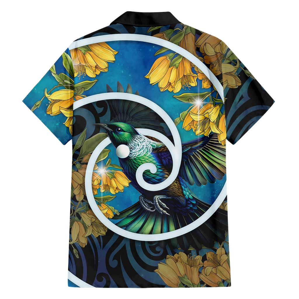 New Zealand Tui Bird Family Matching Long Sleeve Bodycon Dress and Hawaiian Shirt Maori Koru With Kowhai Flowers LT05 - Polynesian Pride
