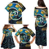 New Zealand Tui Bird Family Matching Puletasi and Hawaiian Shirt Maori Koru With Kowhai Flowers LT05 - Polynesian Pride