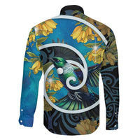 New Zealand Tui Bird Family Matching Tank Maxi Dress and Hawaiian Shirt Maori Koru With Kowhai Flowers LT05 - Polynesian Pride