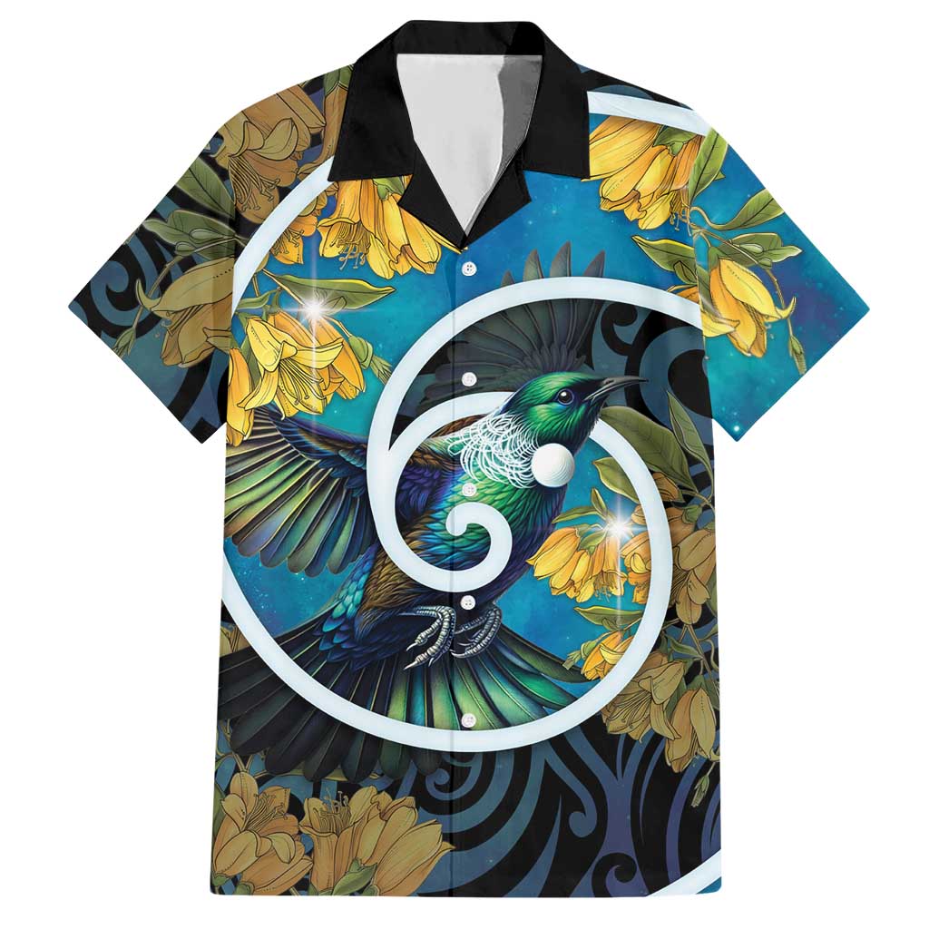 New Zealand Tui Bird Hawaiian Shirt Maori Koru With Kowhai Flowers