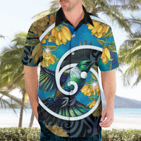 New Zealand Tui Bird Hawaiian Shirt Maori Koru With Kowhai Flowers