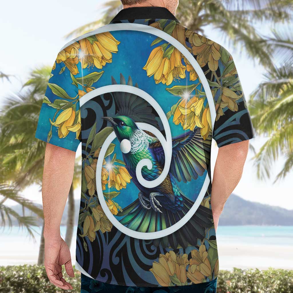 New Zealand Tui Bird Hawaiian Shirt Maori Koru With Kowhai Flowers