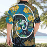 New Zealand Tui Bird Hawaiian Shirt Maori Koru With Kowhai Flowers