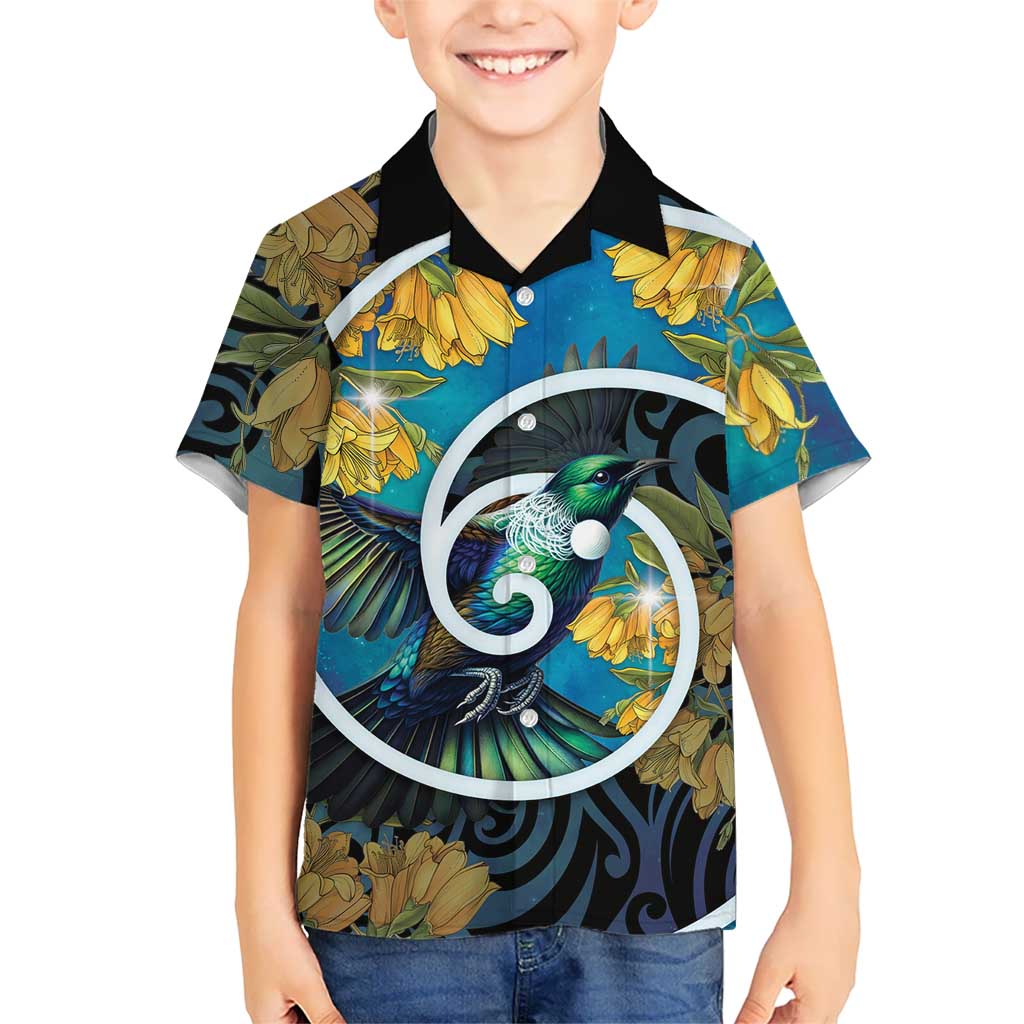 New Zealand Tui Bird Hawaiian Shirt Maori Koru With Kowhai Flowers