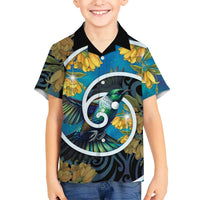 New Zealand Tui Bird Hawaiian Shirt Maori Koru With Kowhai Flowers