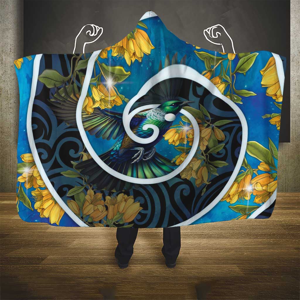 New Zealand Tui Bird Hooded Blanket Maori Koru With Kowhai Flowers LT05 - Polynesian Pride