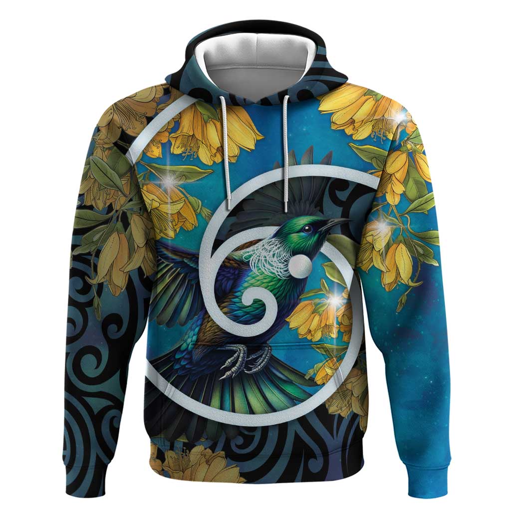 New Zealand Tui Bird Hoodie Maori Koru With Kowhai Flowers