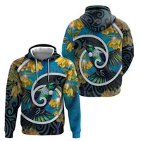 New Zealand Tui Bird Hoodie Maori Koru With Kowhai Flowers