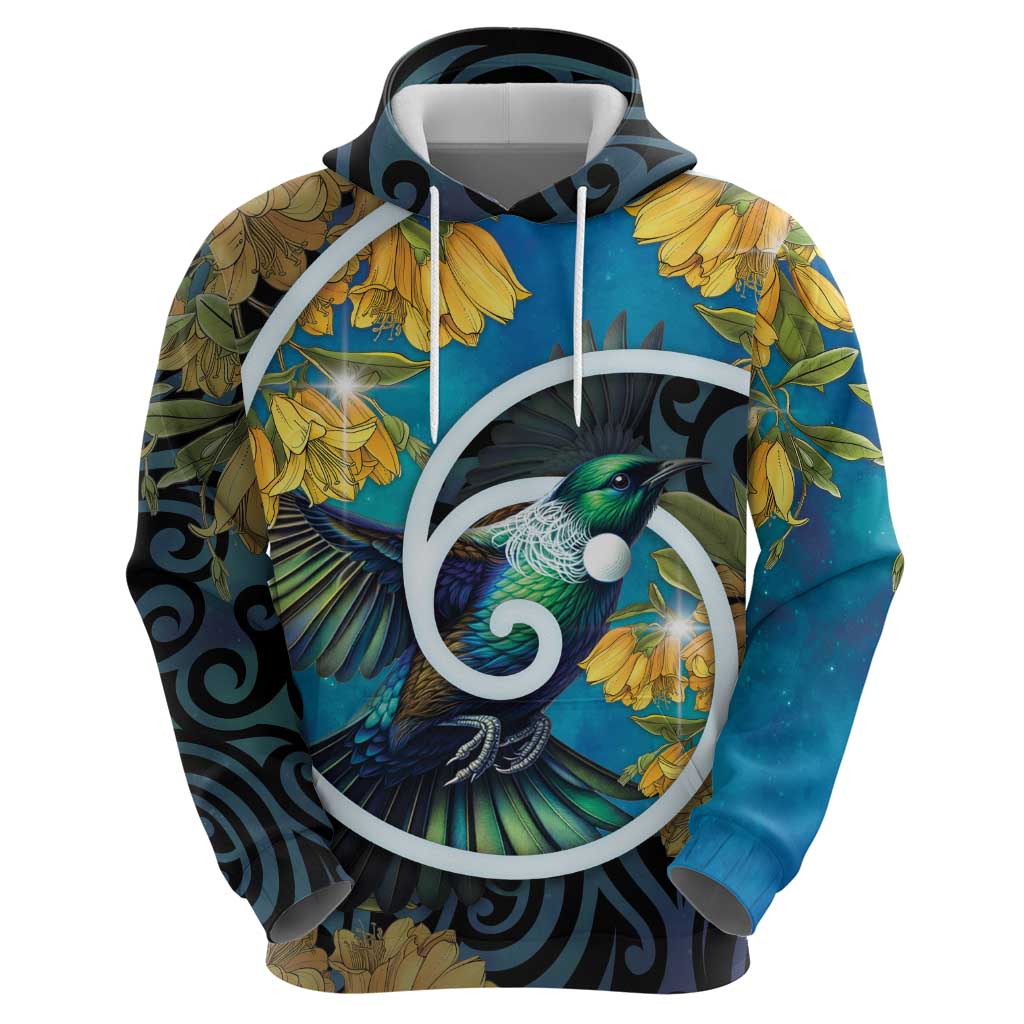 New Zealand Tui Bird Hoodie Maori Koru With Kowhai Flowers