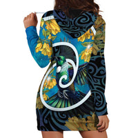 New Zealand Tui Bird Hoodie Dress Maori Koru With Kowhai Flowers