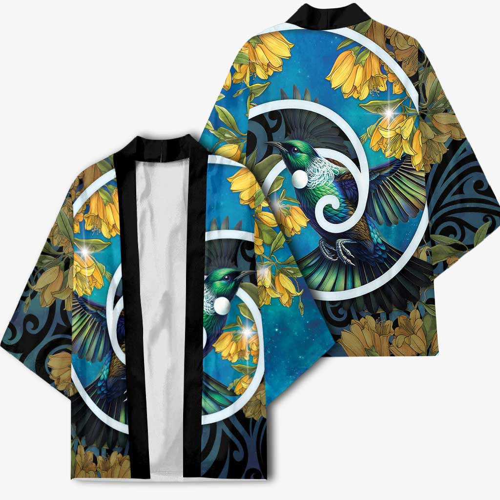 New Zealand Tui Bird Kimono Maori Koru With Kowhai Flowers LT05 - Polynesian Pride