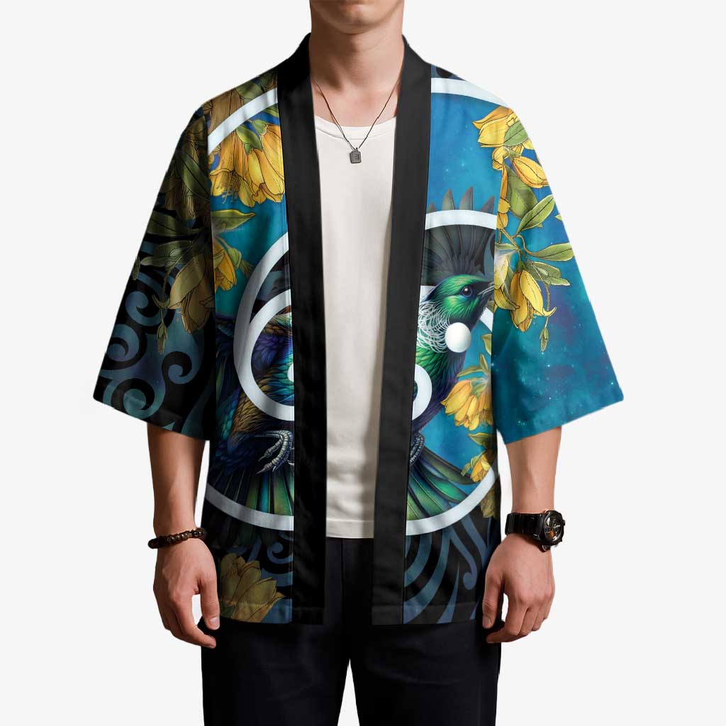 New Zealand Tui Bird Kimono Maori Koru With Kowhai Flowers LT05 - Polynesian Pride