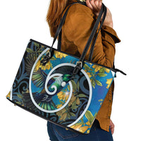 New Zealand Tui Bird Leather Tote Bag Maori Koru With Kowhai Flowers LT05 - Polynesian Pride