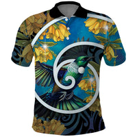 New Zealand Tui Bird Polo Shirt Maori Koru With Kowhai Flowers