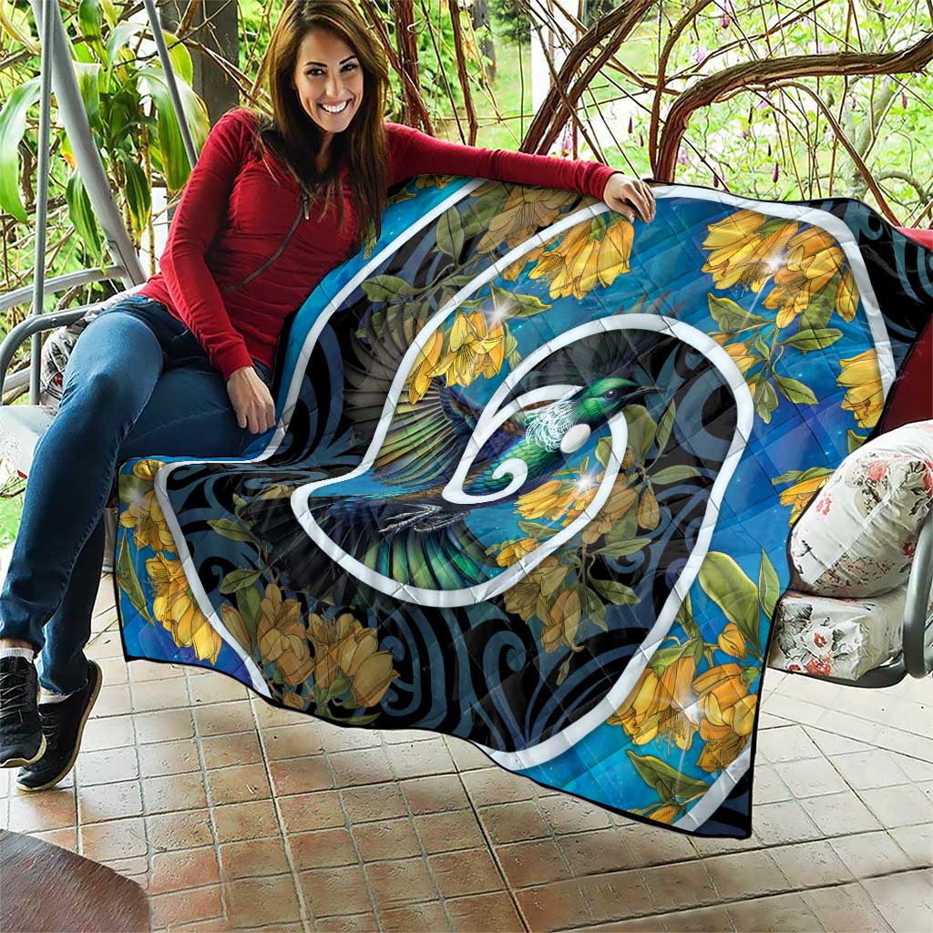 New Zealand Tui Bird Quilt Maori Koru With Kowhai Flowers LT05 - Polynesian Pride