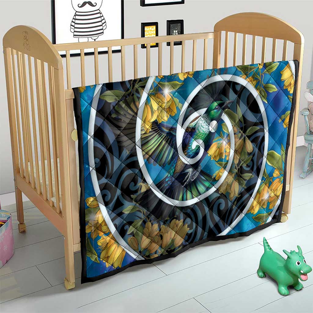 New Zealand Tui Bird Quilt Maori Koru With Kowhai Flowers LT05 - Polynesian Pride