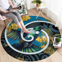 New Zealand Tui Bird Round Carpet Maori Koru With Kowhai Flowers LT05 - Polynesian Pride