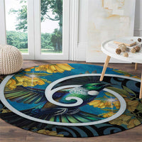 New Zealand Tui Bird Round Carpet Maori Koru With Kowhai Flowers LT05 - Polynesian Pride