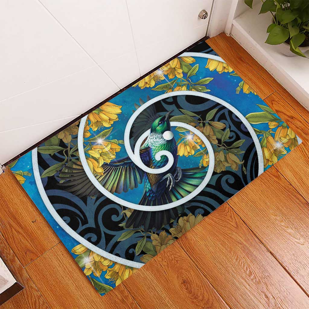 New Zealand Tui Bird Rubber Doormat Maori Koru With Kowhai Flowers LT05 - Polynesian Pride