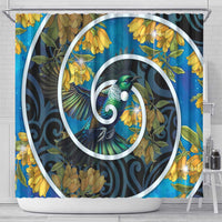 New Zealand Tui Bird Shower Curtain Maori Koru With Kowhai Flowers LT05 - Polynesian Pride