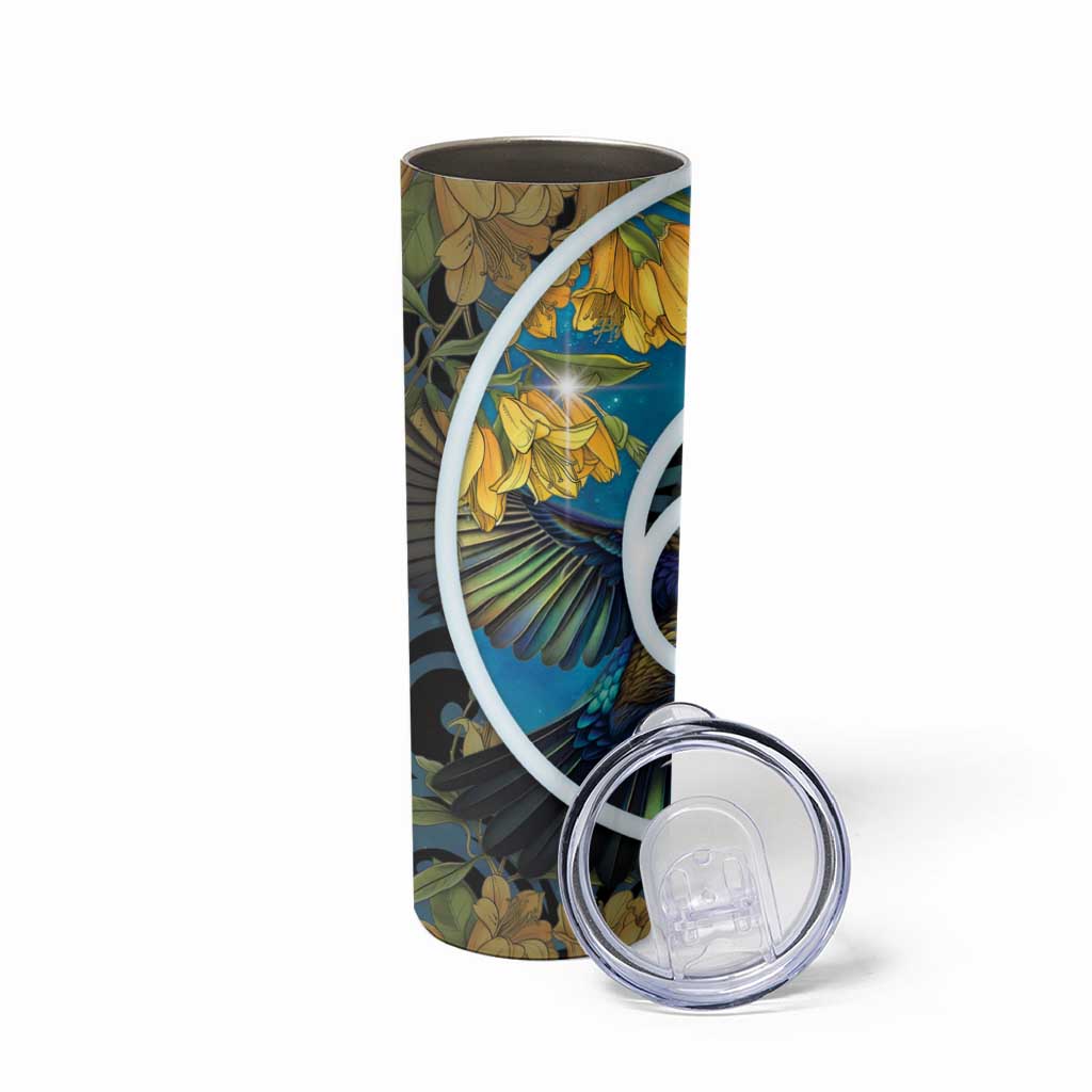 New Zealand Tui Bird Skinny Tumbler Maori Koru With Kowhai Flowers LT05 - Polynesian Pride