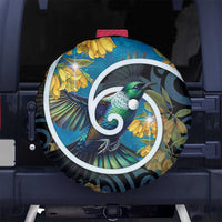 New Zealand Tui Bird Spare Tire Cover Maori Koru With Kowhai Flowers LT05 No hole Black - Polynesian Pride