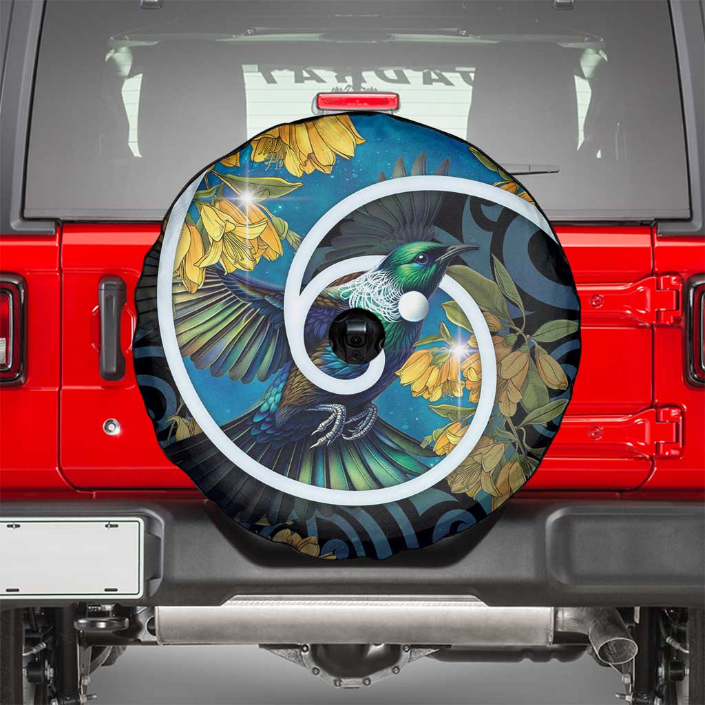 New Zealand Tui Bird Spare Tire Cover Maori Koru With Kowhai Flowers LT05 - Polynesian Pride