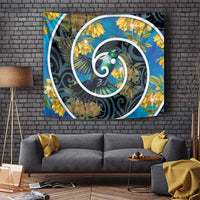 New Zealand Tui Bird Tapestry Maori Koru With Kowhai Flowers LT05 Black - Polynesian Pride