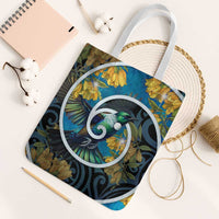 New Zealand Tui Bird Tote Bag Maori Koru With Kowhai Flowers LT05 White Strap One Size Black - Polynesian Pride