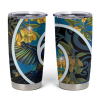 New Zealand Tui Bird Tumbler Cup Maori Koru With Kowhai Flowers LT05 Black - Polynesian Pride