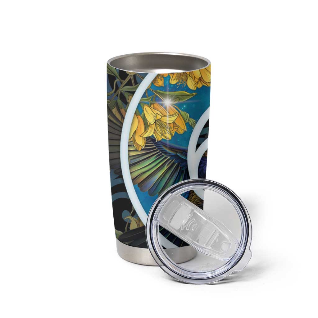 New Zealand Tui Bird Tumbler Cup Maori Koru With Kowhai Flowers LT05 - Polynesian Pride