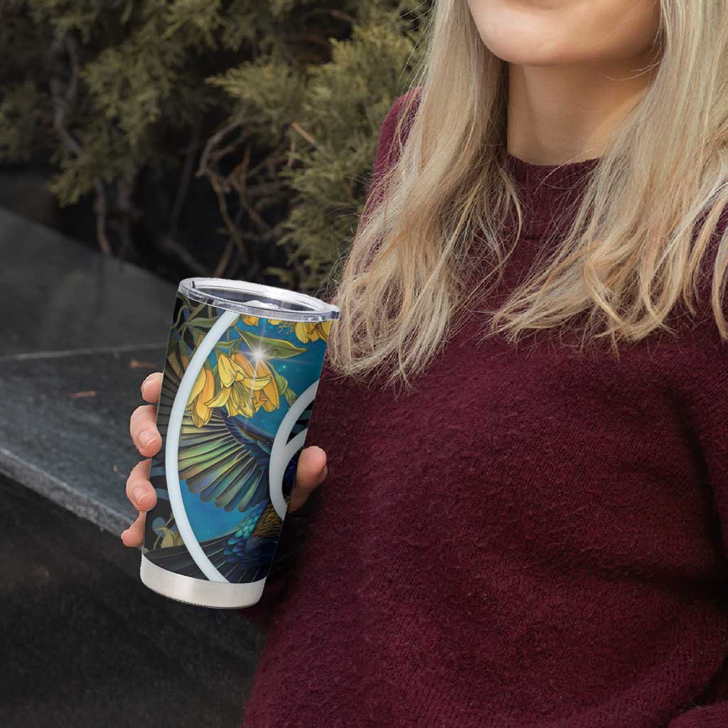 New Zealand Tui Bird Tumbler Cup Maori Koru With Kowhai Flowers LT05 - Polynesian Pride
