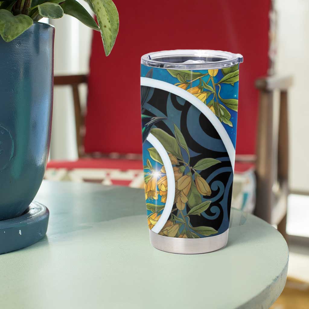 New Zealand Tui Bird Tumbler Cup Maori Koru With Kowhai Flowers LT05 - Polynesian Pride