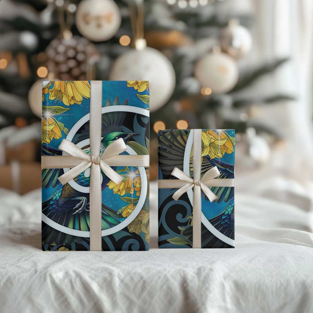 New Zealand Tui Bird Wrapping Paper Maori Koru With Kowhai Flowers LT05 - Polynesian Pride