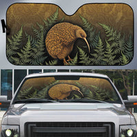 New Zealand Kiwi Bird Auto Sun Shade Silver Fern Mix Maori Pattern