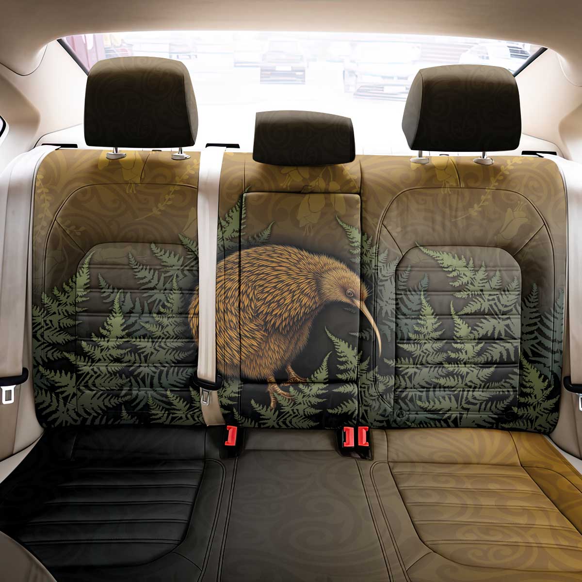 New Zealand Kiwi Bird Back Car Seat Cover Silver Fern Mix Maori Pattern